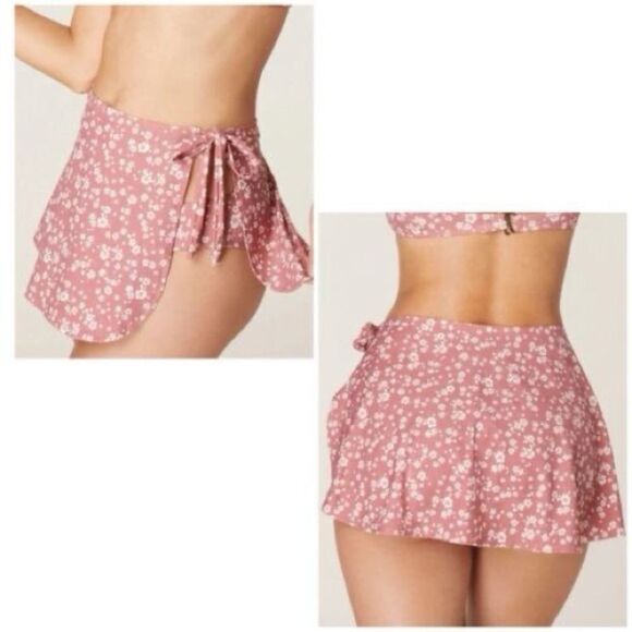 NEW Andie Swim Sarong Bottom Side Tie Skirt Coverup Ditsy Floral Rose Pink Small - Picture 8 of 8